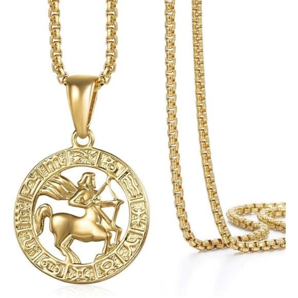 Sagittarius Gold Plated Zodiac Sign Pendant necklace for Unisex Chain 22inch - Picture 1 of 6